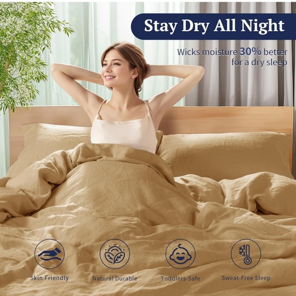 Shilucheng 100%Linen King Duvet Cover Set, Luxury Pure Natural French Flax Linen - Picture 3 of 11